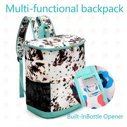 Sac à dos glacière isotherme 30 canettes motif léopard avec poches en filet et bretelles réglables - Sac glacière en nylon étanche pour la plage, le camping, le pique-nique, la randonnée, les voyages et l'usage quotidien