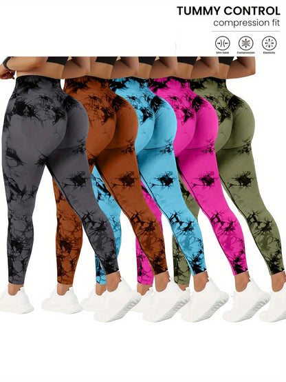 Lot de 5 pantalons de yoga taille haute pour femmes avec contrôle du ventre, leggings de fitness tie-dye extensibles, collants de course à pied, pantalons d'entraînement galbants, vêtements de sport toutes saisons en différentes couleurs