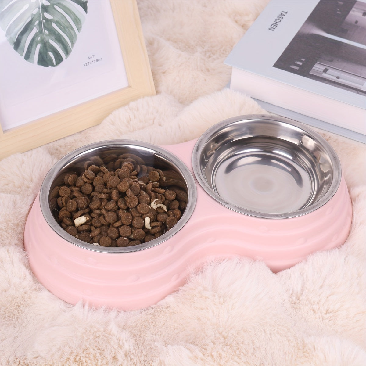 Gamelle double en acier inoxydable pour animaux – Ensemble de deux bols pour nourriture et eau pour chiens et chats de toutes tailles, gamelle durable et inoxydable pour chiens et chats