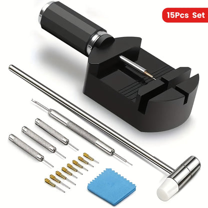 Kit de 15 outils professionnels pour le retrait de bracelets de montre – Chasse-goupilles en acier inoxydable avec socle en plastique, aucun assemblage requis, adapté au réglage et à la réparation de bracelets de montre à domicile
