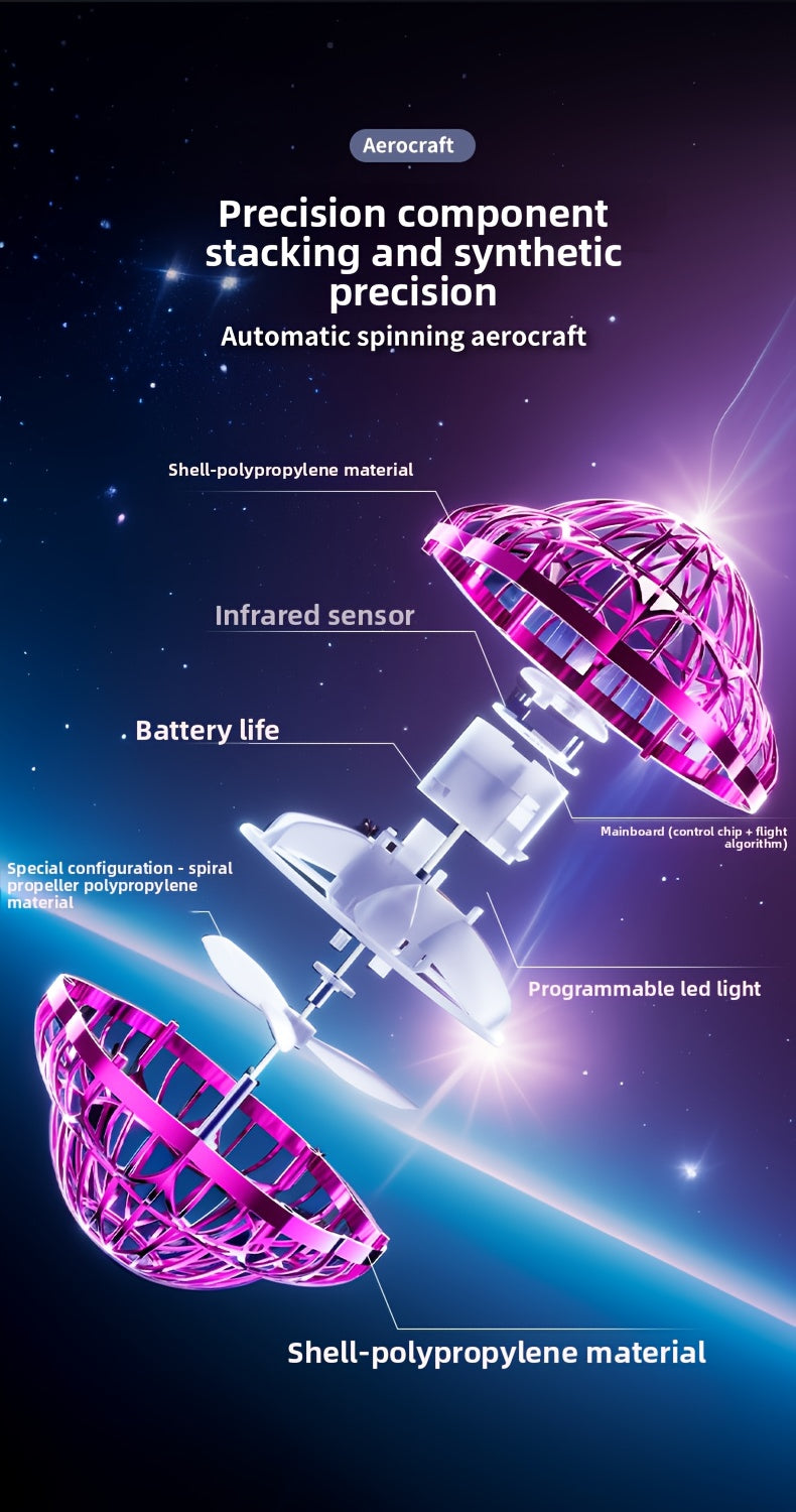 Jouet volant intelligent en forme de soucoupe volante, drone hexagonal rotatif à vol autonome, contrôlé par la main, robot volant d'intérieur, cadeau d'anniversaire ou de Noël pour enfants et adultes, bleu, violet, rouge