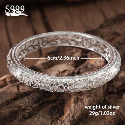 Bracelet jonc en argent pur S999 pour femme – Manchette fermée massive, bijou en argent fin de haute pureté, accessoire de mode élégant et brillant, cadeau idéal pour un anniversaire ou une fête.