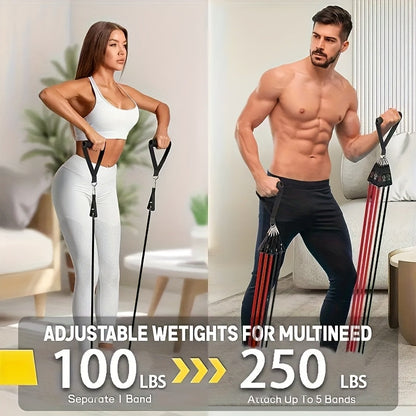 Lot de 5 bandes de résistance 113 kg – Bandes d'exercice ultra-résistantes et anti-casse pour hommes et femmes, extenseurs de musculation pour salle de sport à domicile, yoga, pilates, étirements