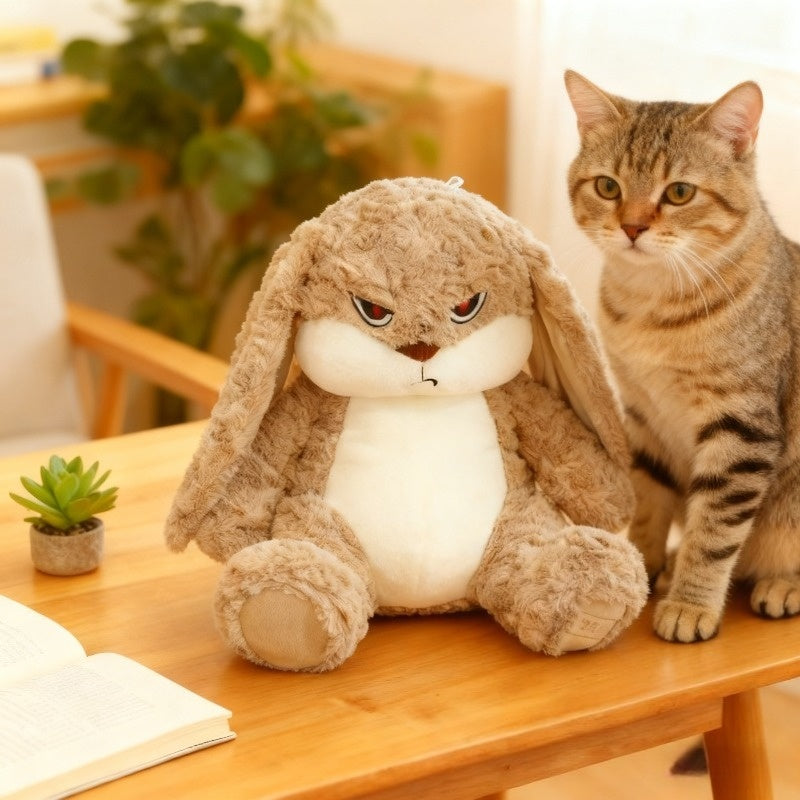Peluche lapin pour animaux de compagnie avec yeux vifs, oreilles duveteuses, douce et câline, jouet interactif pour chats, chatons, chiens et chiots - Modèle lapin diable aux longues oreilles