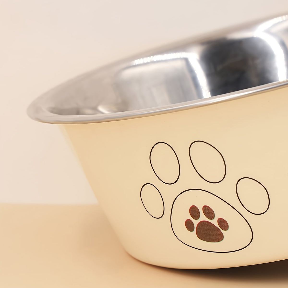 Écuelle pour chien en acier inoxydable avec motif empreintes, durable et antidérapante, bol pour nourriture et eau pour chiens, usage intérieur et extérieur, tailles S M L XL, coloris beige, rose, bleu