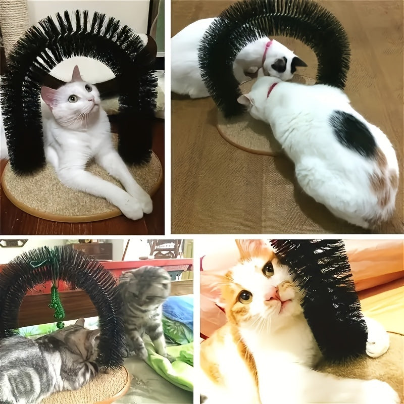 Arche de toilettage pour chat avec griffoir – Brosse de massage interactive pour chats d'intérieur, aide à la mue et soulagement du stress