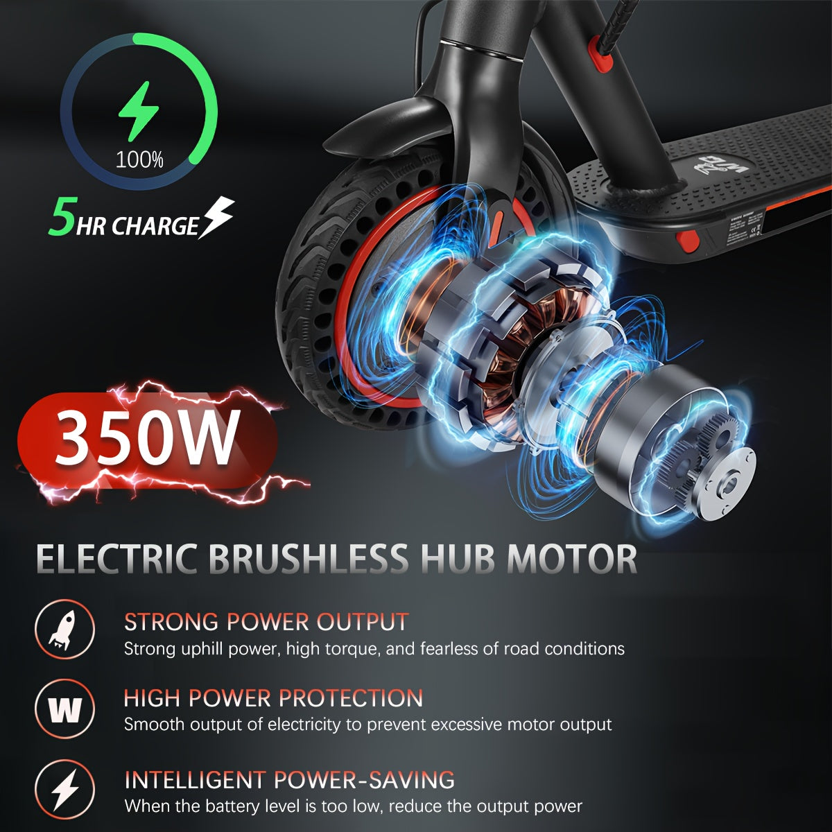 Trottinette électrique pliable pour adulte, moteur 350 W - pneus de 8,5 pouces, autonomie jusqu'à 34 km (21 miles), 3 modes de vitesse, écran LED, phare avant, batterie au lithium haute capacité - Noir (autonomie de 30 ou 34 km)