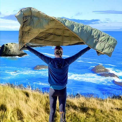 Couverture matelassée de camping, pliable, légère et chaude avec traitement déperlant DWR, incluant un masque de nuit 3D, 140x200 cm, pour camping, voyage, voiture, plage, stade, hamac, canapé et festival