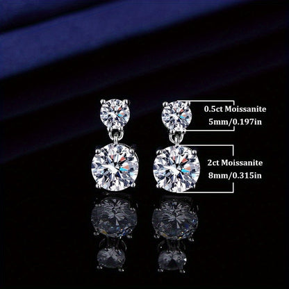 Boucles d'oreilles clous en mo issanite de 5 carats pour femme – Boucles d'oreilles pendantes en argent sterling 925, bijou de luxe brillant, cadeau idéal pour Noël, la Saint-Valentin et les occasions spéciales