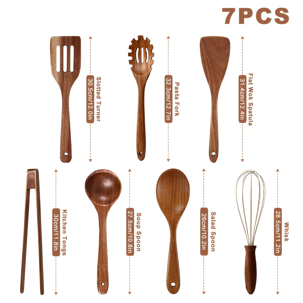 Ensemble d'ustensiles de cuisine en bois 3/5/7 pièces, cuillères, spatules, spurtle, louche et spatule à wok en bois naturel avec poignées ergonomiques, outils de cuisine robustes, résistants à la chaleur et sans danger pour les revêtements antiadhésifs