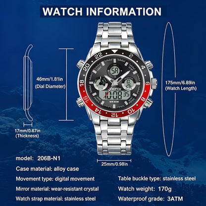 Montre chronographe d'affaires vintage pour homme avec bracelet en acier – Montre-bracelet étanche à double mouvement avec outil de réglage de bracelet, cadeau d'anniversaire ou de fête des pères pour homme