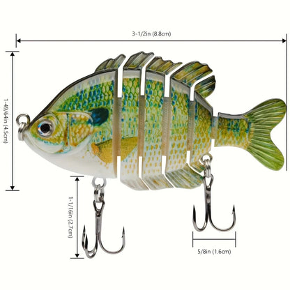 Lot de 4 leurres de pêche articulés Swimbait – Appât de surface rigide réaliste type perche avec hameçons triples, 8,9 cm / 24 g, leurres réalistes type crapet et poisson-soleil pour la pêche au bar en eau douce et en eau salée