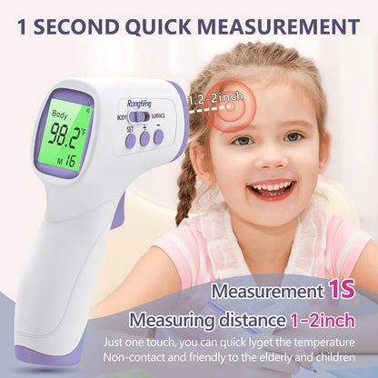 Thermomètre frontal sans contact pour adultes et enfants – Thermomètre infrarouge numérique avec alarme de fièvre, écran rétroéclairé 3 couleurs, 28 mémoires, résultats rapides et précis pour tous les âges