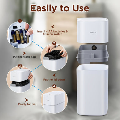 Poubelle intelligente automatique 14 L (3,8 gallons) – Capteur de mouvement sans contact, sacs auto-déployants par aspiration d'air, design fin anti-odeurs pour salle de bain, cuisine, bureau et chambre – Lot de 1 ou 2