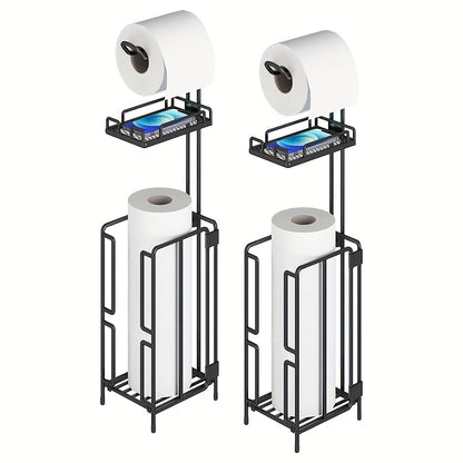 Porte-papier toilette sur pied – Support en métal avec rangement pour 3 rouleaux de réserve, distributeur moderne pour salle de bain, sans perçage, cadeau de pendaison de crémaillère et de Noël