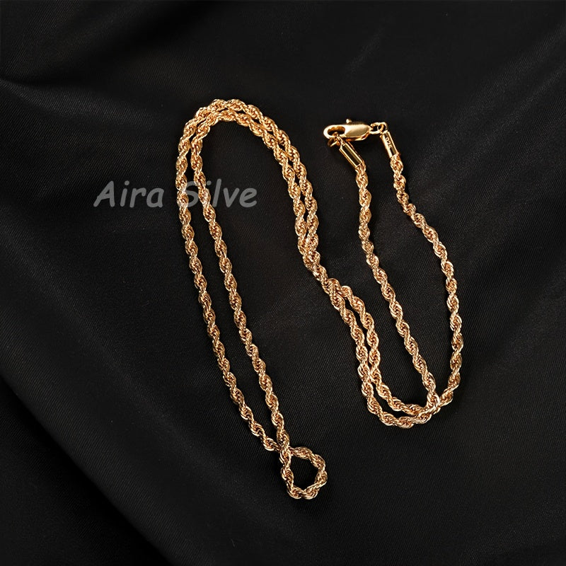 Collier chaîne torsadée en argent sterling 925 plaqué or 18 carats, chaîne tressée de 2,8 mm pour hommes et femmes, collier unisexe minimaliste, tailles de 18 à 34 pouces, avec coffret cadeau pour anniversaire, fête ou occasion spéciale