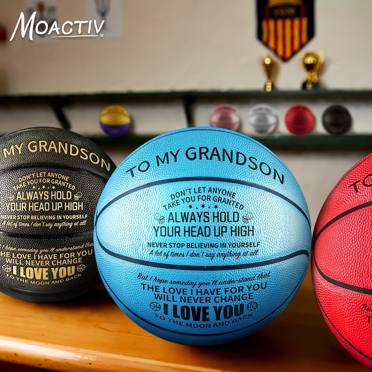 Ballon de basket gravé pour petit-fils et fils – Ballon de basket taille 7 personnalisé et inspirant avec pompe, cadeau de motivation pour anniversaire, Noël, fête, bleu rouge or noir