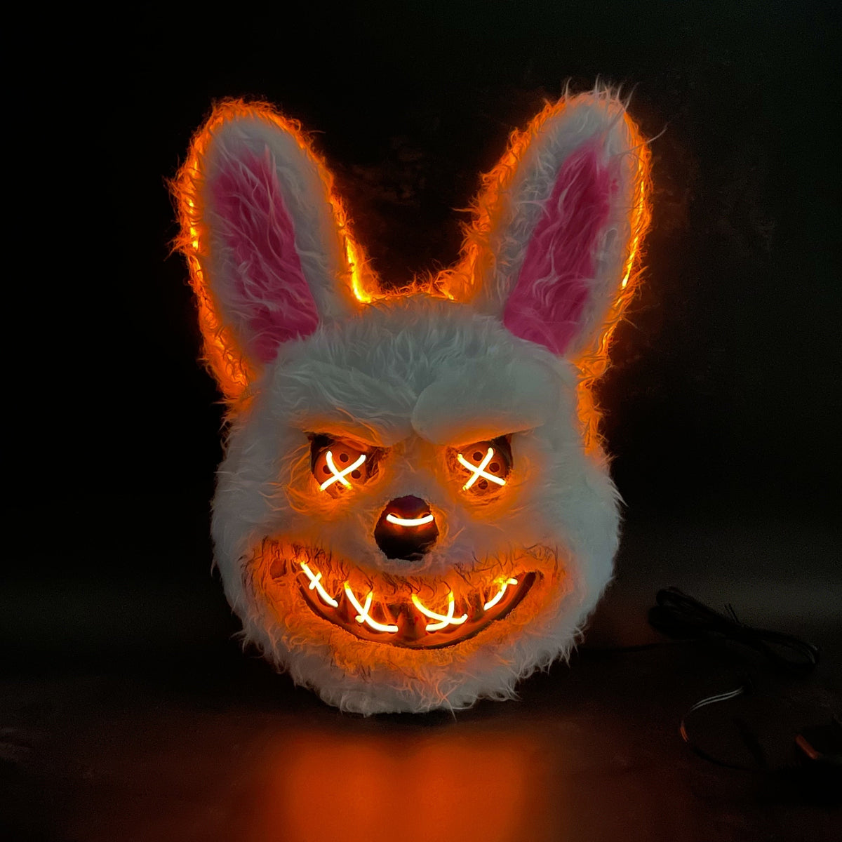 Masques d'horreur LED lumineux avec yeux éclairés – Masque de costume d'Halloween lapin sanglant et ours pour adultes et adolescents | Masque effrayant pour fêtes d'Halloween, maisons hantées et cosplay | 2 piles AA requises