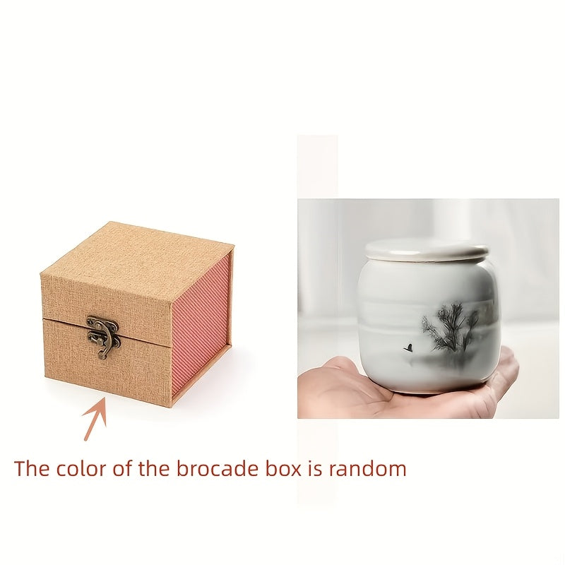 Petite urne souvenir en céramique avec coffret cadeau en brocart et velours - Mini urne funéraire pour cendres humaines et animaux, urne souvenir de crémation pour chien, chat et animal, coffret en brocart couleur aléatoire