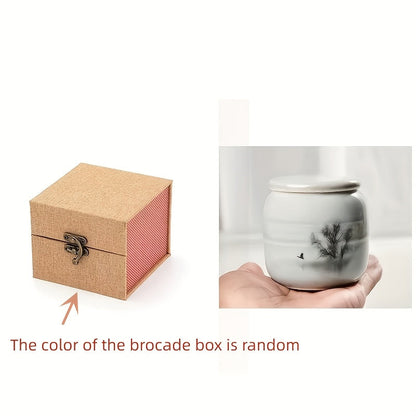 Petite urne souvenir en céramique avec coffret cadeau en brocart et velours - Mini urne funéraire pour cendres humaines et animaux, urne souvenir de crémation pour chien, chat et animal, coffret en brocart couleur aléatoire