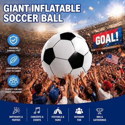 Ballon de football gonflable géant de 102 cm - Jouet d'extérieur extra large pour fêtes à la piscine, jeux de jardin, plage et aire de jeux, ballon de décoration de fête réutilisable pour enfants et adultes