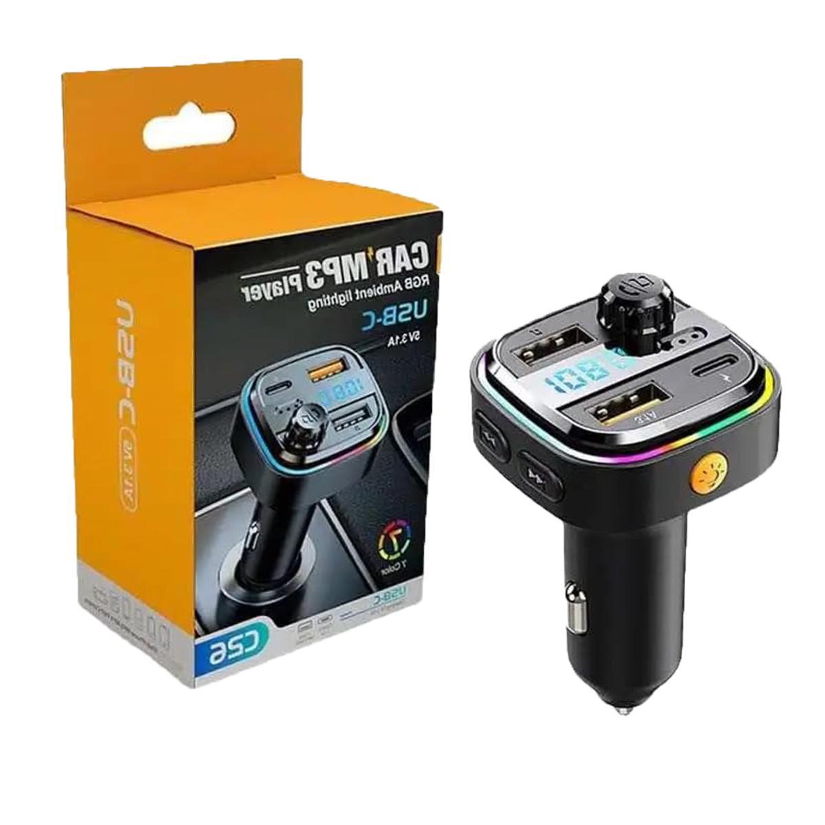 Transmetteur FM Bluetooth pour voiture – BT 5.0, charge rapide 48W QC3.0 & PD, double microphone, basses 360°, 2 ports USB + 1 port USB-C, prend en charge clé USB & AUX, adaptateur autoradio – Noir