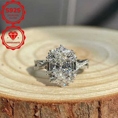 Bague de fiançailles en argent sterling S925 avec moissanite ovale de 2 carats – Motif croix bohème, tailles 6 à 10, bague de promesse pour anniversaire de mariage, cadeau parfait pour elle, Saint-Valentin et anniversaire