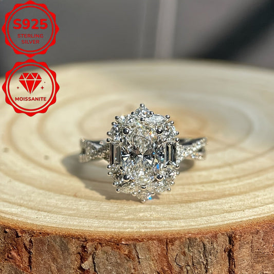 S925 Sterling Silver 2-Carat Oval Moissanite Engagement Ring – Bohemian Cross Design, Sizes 6-10, Wedding Anniversary Promise Ring, Perfect Gift for Her, Valentine's Day & Birthday