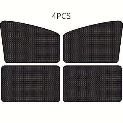 Rideaux de soleil magnétiques pour voiture, lot de 4 - Filet noir anti-UV et isolation thermique, installation facile sur vitres et pare-brise, ajustement universel pour voitures, SUV et camions