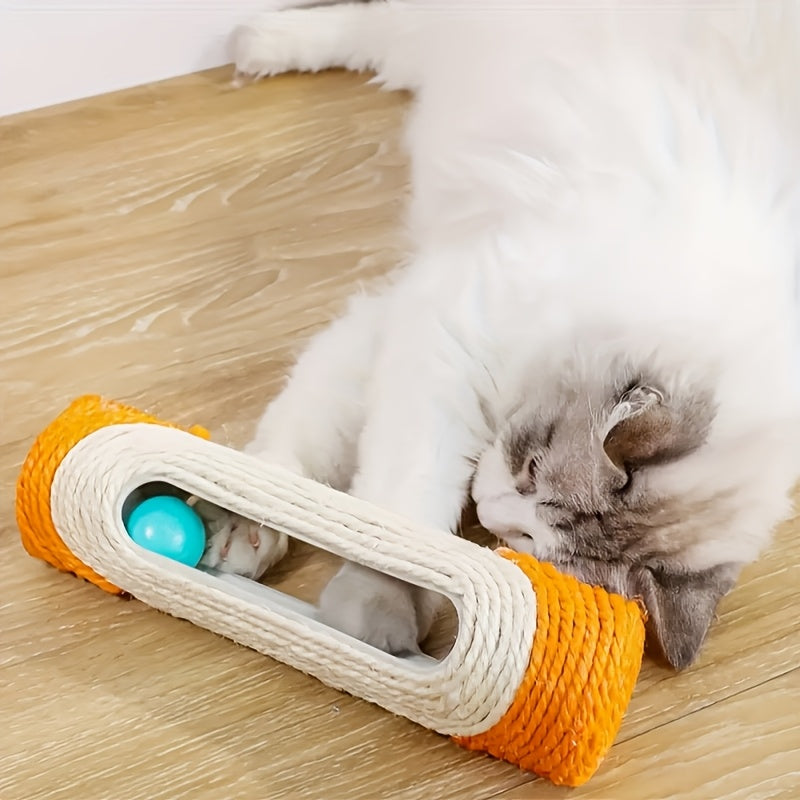 Jouet à griffer pour chat en corde de sisal - Griffoir tambour long avec 3 balles rotatives, jouet interactif résistant aux morsures et aux griffures pour chats d'intérieur, divertit les chats et protège les meubles