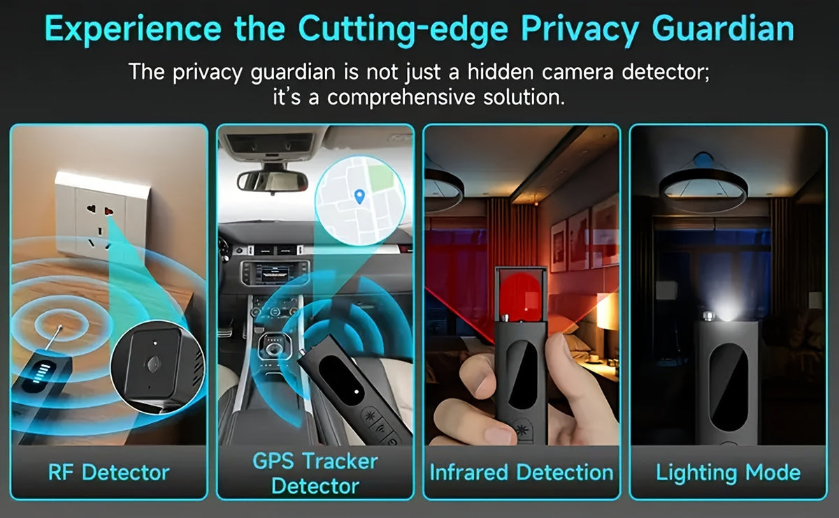 Détecteur de caméra cachée et scanner de signal RF anti-espion – Détecteur de mouchards, traceurs GPS et dispositifs d'écoute, balayeur de sécurité multifonction portable et rechargeable pour les voyages, l'hôtel, la maison, le bureau, la voiture