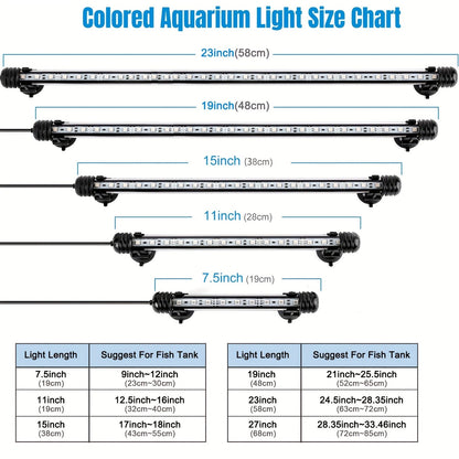 Éclairage LED submersible pour aquarium, lumière multicolore sous-marine pour aquarium, de 19 cm à 89 cm - Tailles multiples, 9 à 66 LED pour décoration d'aquarium d'eau douce et d'eau de mer