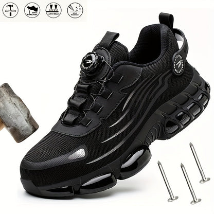 Chaussures de travail respirantes pour hommes – Chaussures de sécurité durables avec bandes réfléchissantes, semelle légère et amortissante pour l'industrie, la construction et un usage quotidien, disponibles en noir et gris, tailles US 6 à 11