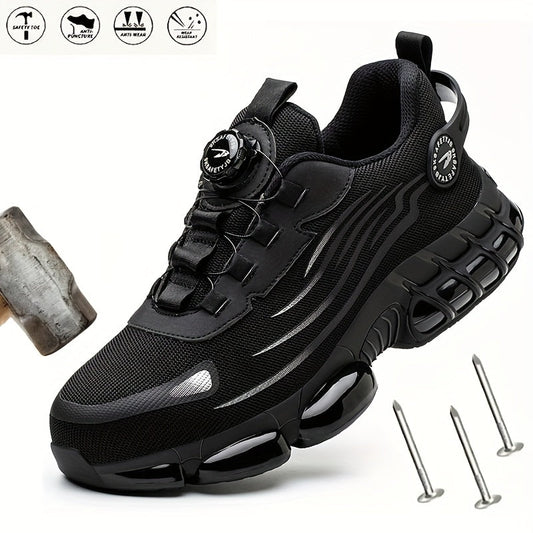 Chaussures de travail respirantes pour hommes – Chaussures de sécurité durables avec bandes réfléchissantes, semelle légère et amortissante pour l'industrie, la construction et un usage quotidien, disponibles en noir et gris, tailles US 6 à 11