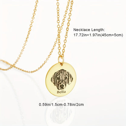 Personalized Pet Photo & Name Necklace - Custom Engraved Stainless Steel Circle Pendant for Pet Lovers, Handmade Dog Cat Memorial Jewelry Gift for Birthday Christmas, Gold & Rose Gold