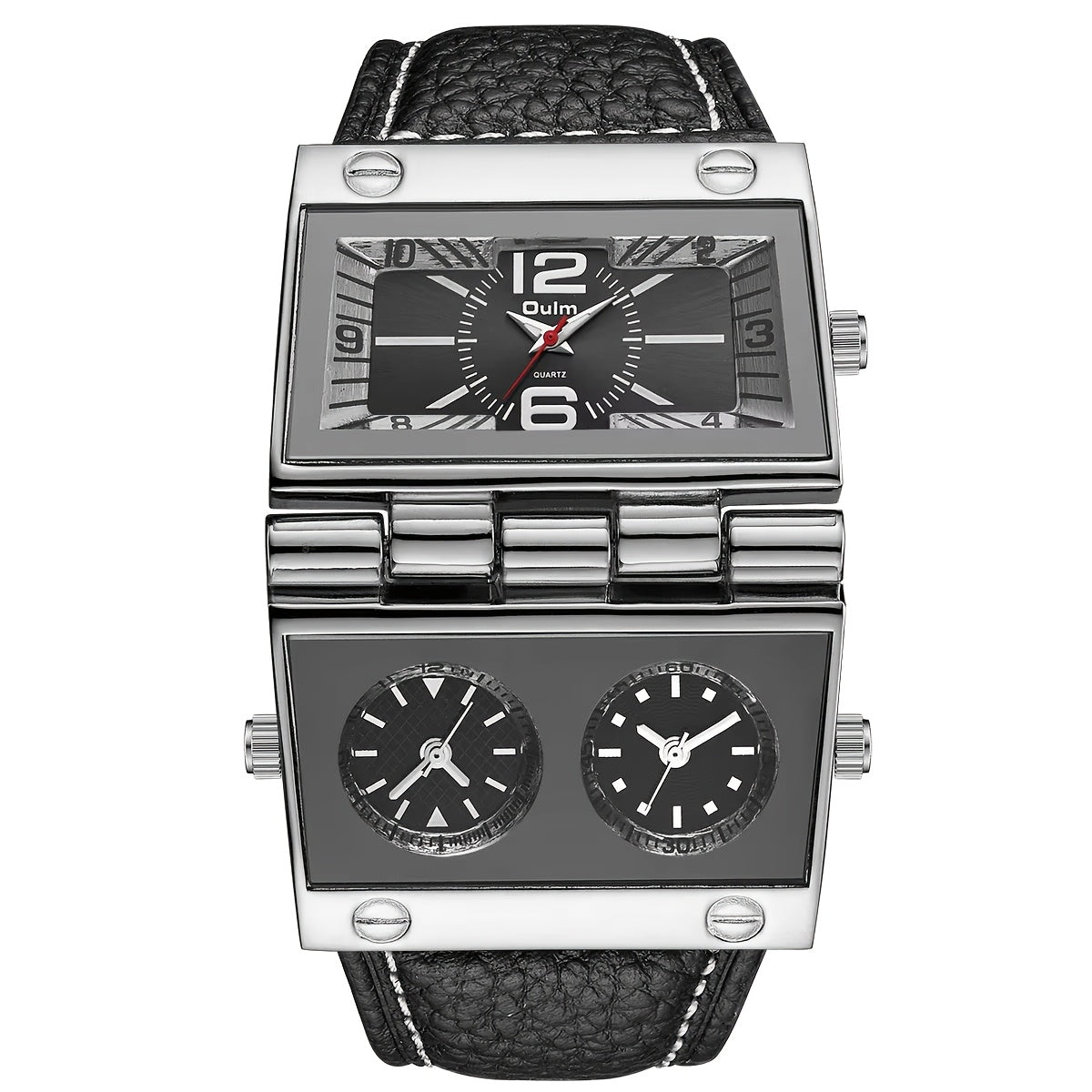 Montre à quartz de sport de luxe pour homme avec affichage double fuseau horaire - Montre-bracelet analogique à aiguilles avec boîtier en alliage, bracelet en similicuir et pile, pour le travail, les loisirs et comme cadeau en plein air