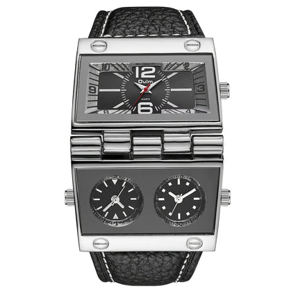 Montre à quartz de sport de luxe pour homme avec affichage double fuseau horaire - Montre-bracelet analogique à aiguilles avec boîtier en alliage, bracelet en similicuir et pile, pour le travail, les loisirs et comme cadeau en plein air