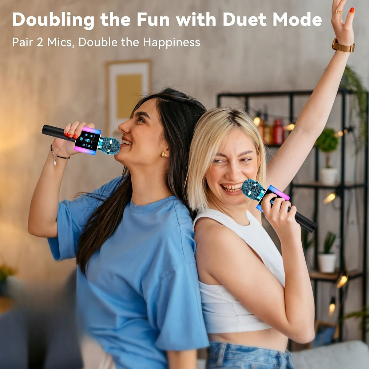 Microphone karaoké sans fil 5-en-1 avec haut-parleur intégré, lumières LED et changeur de voix – Micro de chant Bluetooth portable pour fêtes, réunions de famille, voyages et activités en plein air, 10 couleurs