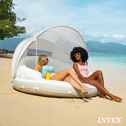 Matelas gonflable de piscine avec auvent pare-soleil 199 x 150 cm, île flottante INTEX avec porte-gobelets intégrés et pare-soleil amovible - Matelas de piscine pour adulte d'une capacité de 200 kg pour lac, rivière et piscine de jardin