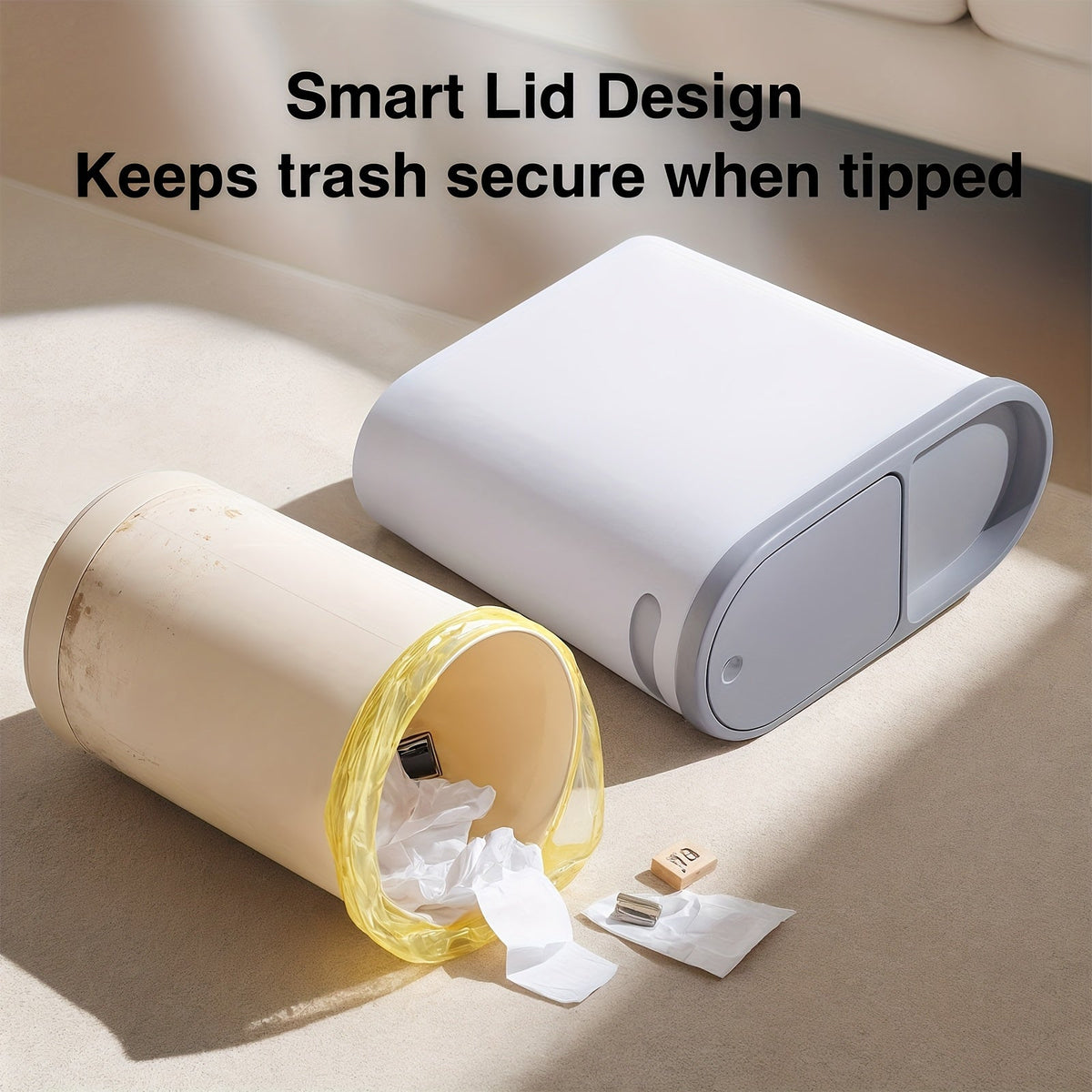 Petite poubelle de salle de bain avec poignées intégrées, lot de 1 ou 2 – Corbeille à papier en plastique antirouille, design gain de place pour salle de bain, buanderie et bureau, sacs poubelle inclus