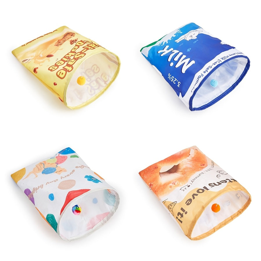 Tunnel de jeu bruyant pour chat avec papier froissé – Jouet sensoriel sonore d'auto-divertissement pour chats d'intérieur, puzzle interactif anti-ennui, 4 styles amusants incluant un sac à friandises et un design à pompon en fourrure