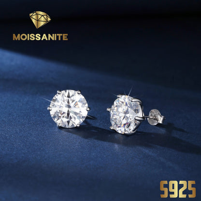 Boucles d'oreilles puces en moissanite, couleur D, pureté VVS, taille ronde brillant, argent sterling 925 – Options de 1 ct à 10 ct, pochette en velours et chiffon de polissage inclus, cadeau idéal pour un anniversaire, Noël et la Saint-Valentin (4,25 g)