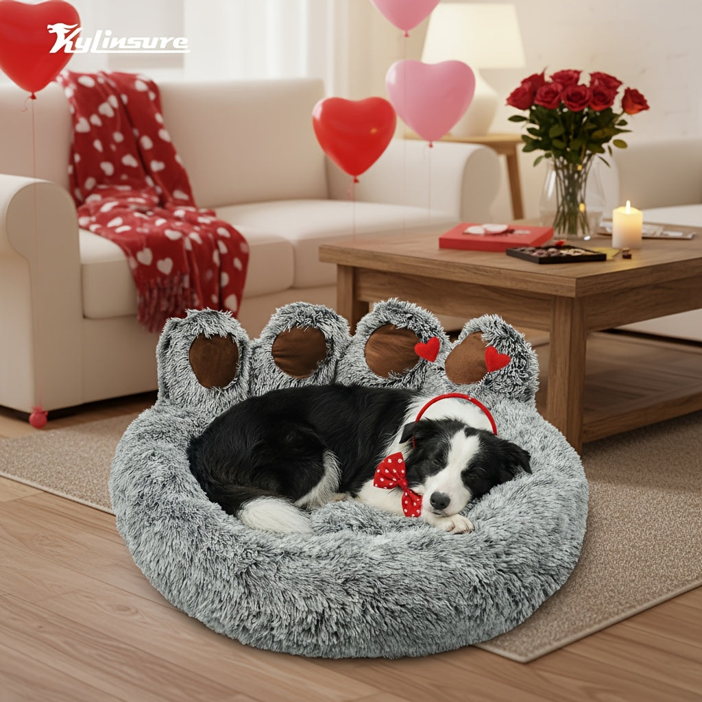 Lit pour chien et chat en forme de patte d'ours – Coussin rond apaisant, chaud et doux en peluche pour animal de compagnie avec foulard bonus, S M L XL 2XL Café Rose Gris Marron pour chiens et chats de petite, moyenne et grande taille