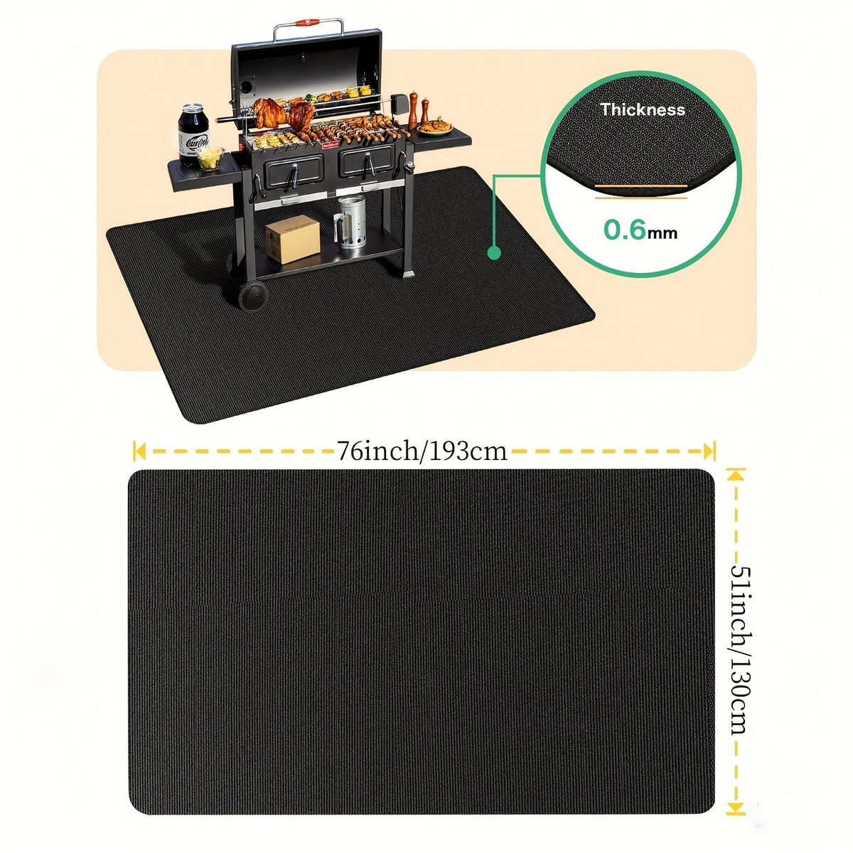 Tapis de barbecue et protection pour brasero – Protection de terrasse ignifugée et résistante à la chaleur double face, imperméable et résistante à l'huile, facile à nettoyer, 7 tailles pour barbecues d'extérieur, cheminées, braseros et fumoirs