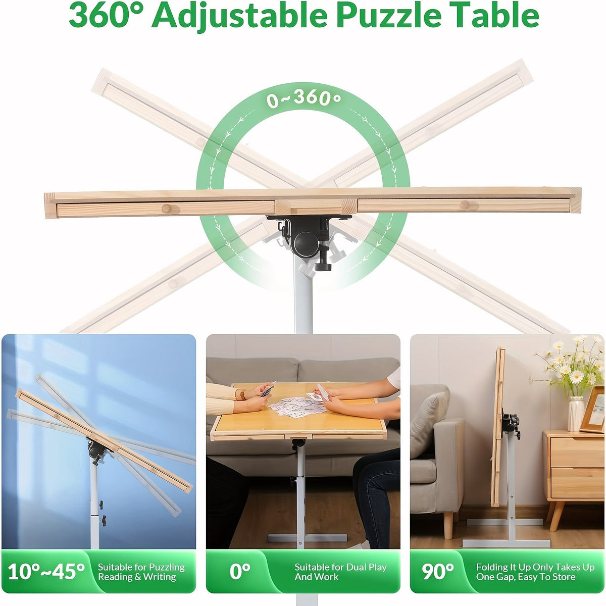 Table de puzzle réglable pour puzzles de 1500 pièces – Plateau de puzzle en bois massif inclinable et réglable en hauteur avec tiroir de rangement – Station de puzzle portable pour adultes – Cadeau idéal pour un anniversaire ou les fêtes