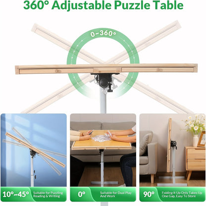 Table de puzzle réglable pour puzzles de 1500 pièces – Plateau de puzzle en bois massif inclinable et réglable en hauteur avec tiroir de rangement – Station de puzzle portable pour adultes – Cadeau idéal pour un anniversaire ou les fêtes