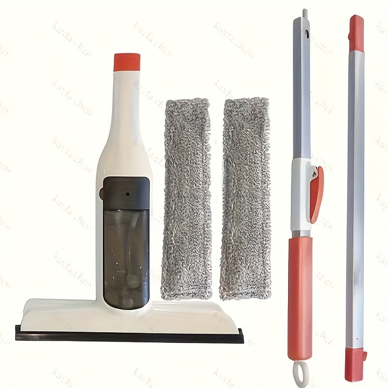 Kit de nettoyage pour vitres 3-en-1 avec rac lette et grattoir sur manche métallique durable pour fenêtres en hauteur, parois de douche et pare-brise de voiture – Outil de nettoyage domestique sans traces