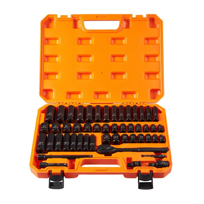Jeu de douilles à chocs entraînement 3/8" en acier CR-V – Kit de cliquet de 50 à 999 pièces avec adaptateur, tailles SAE et métriques courantes pour la réparation automobile, les projets de bricolage et les mécaniciens professionnels