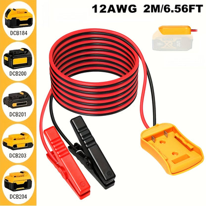 Câble de démarrage pour voiture avec adaptateur pour batterie DeWalt 18V/20V DCB – Câbles de démarrage portables, 0,3 m et 2 m, matériau ABS, aucune batterie requise