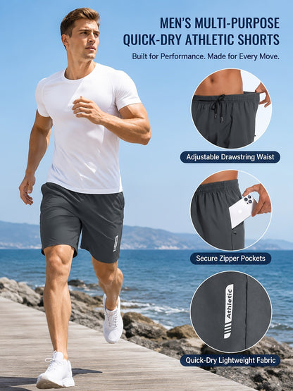 Lot de 5 shorts de sport pour homme – Shorts de gym et de basketball à séchage rapide avec taille élastique et poche latérale zippée, vêtements de sport légers pour la course, la randonnée et le quotidien